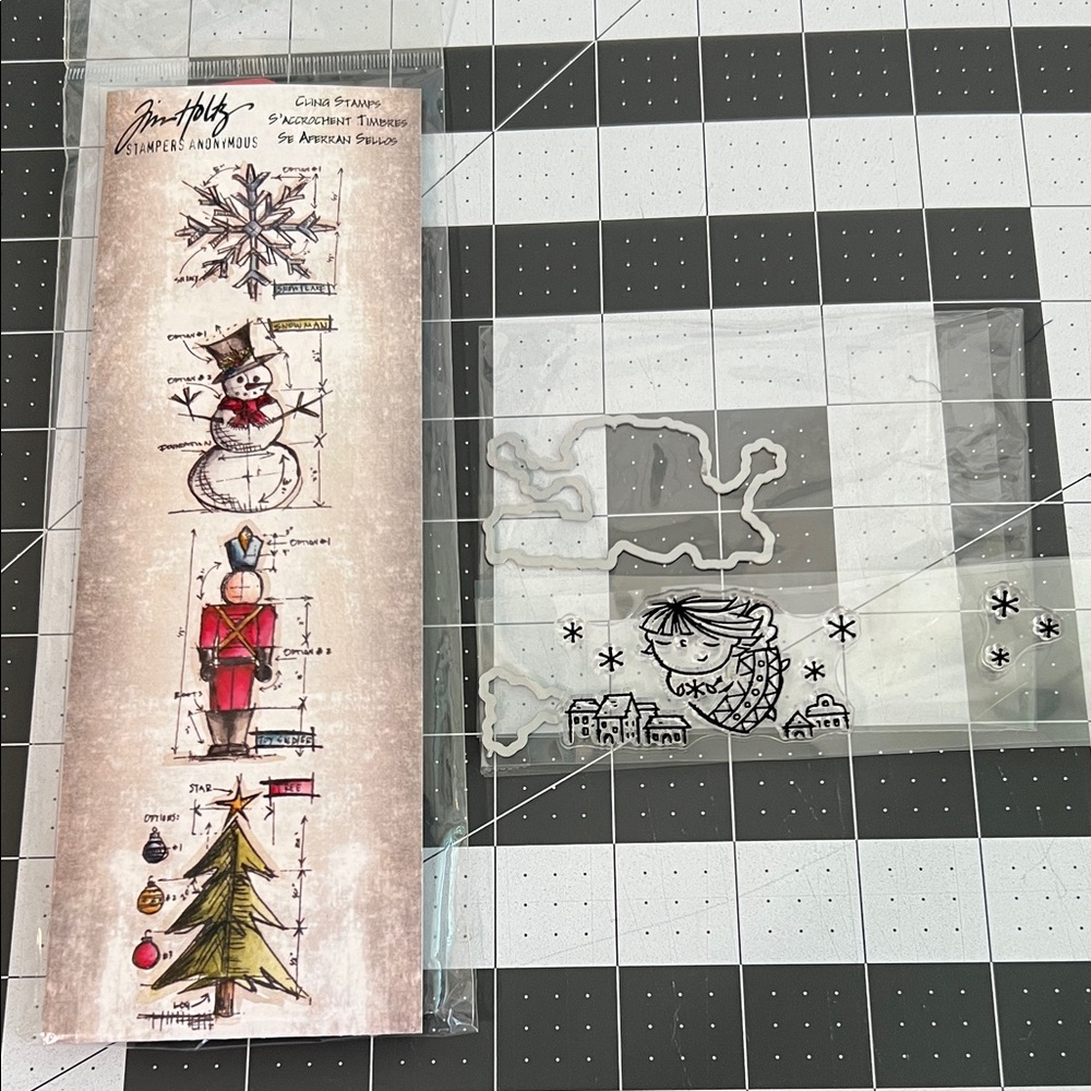 New and unused Tim Holtz rubber Christmas stamps and angel clear stamp and die
